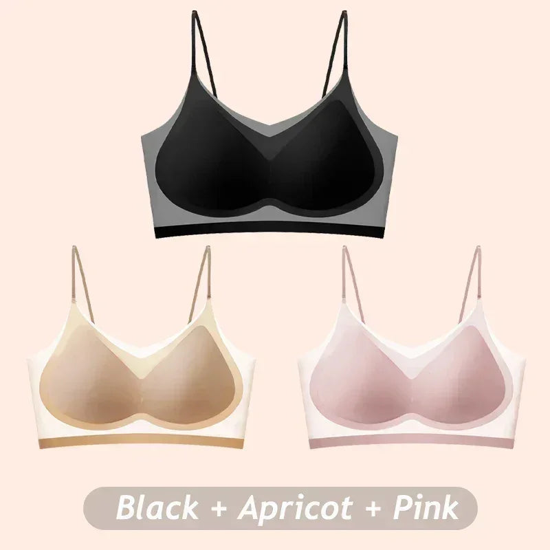 3PCS Ultra-Thin Breathable Ice Silk Top Bras Women's Bustier Underwear Seamless Back Halter Vest Wrap Wireless Bras Solid Color